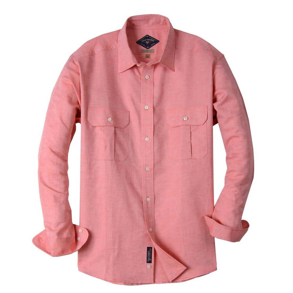 NEW BILLS KHAKIS men's arcadia solid dress shirt in pink